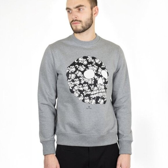 PS Paul Smith Crewneck Sweatshirt Grey Monkey Skull Small - Picture 1 of 8